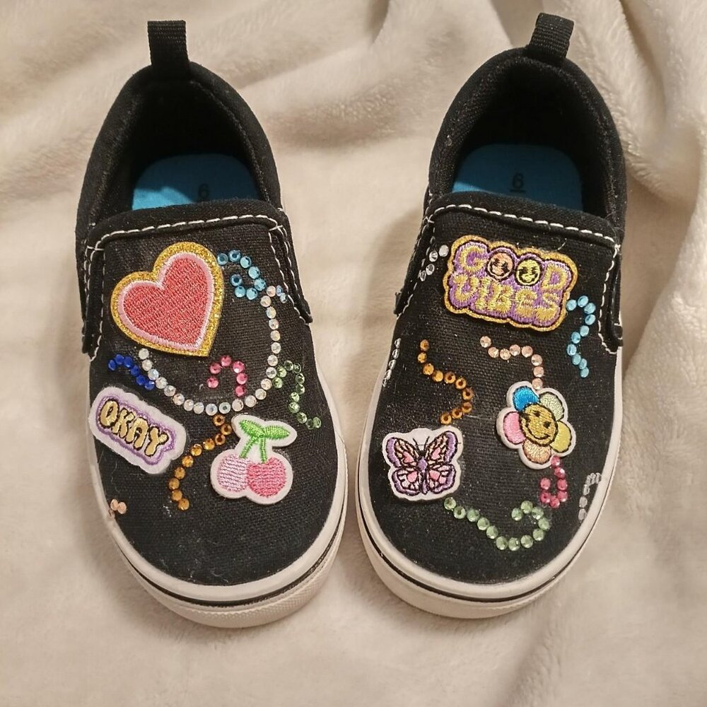 Upcycled Black Wonder Nation slip on sneakers